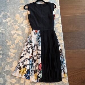 Tibi Black and Floral Crepe Gauze Half Skirt Layered Dress